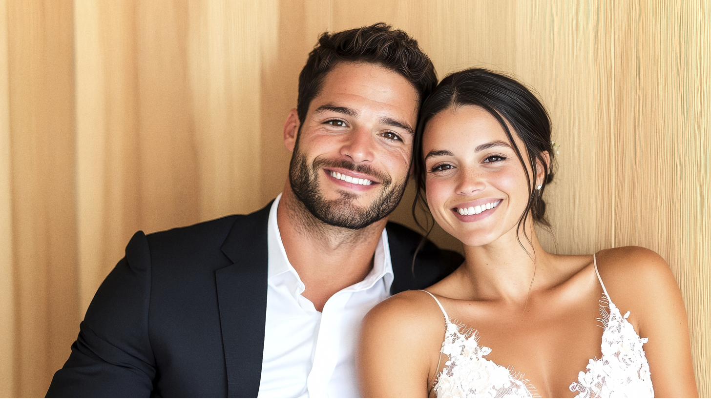 A couple smiling at a Shutter Studios portrait session